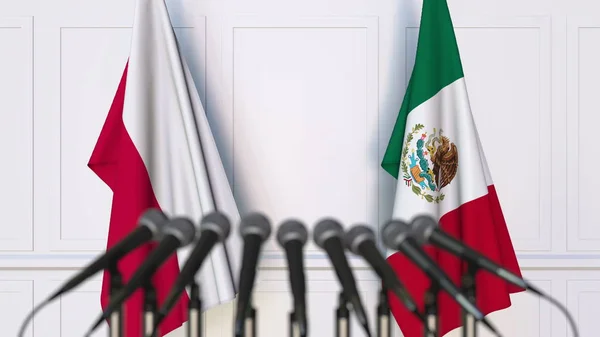 Flaggor i Polen och Mexiko på internationellt möte eller konferens. 3D-rendering — Stockfoto