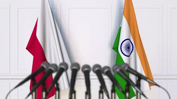 Lijst van vlaggen van Polen en India op internationale vergadering of conferentie. 3D-rendering — Stockfoto