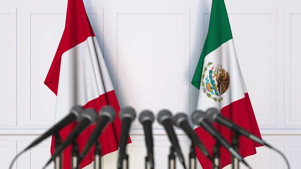 Banderas de Perú y México en reunión o conferencia internacional. Renderizado 3D — Foto de Stock