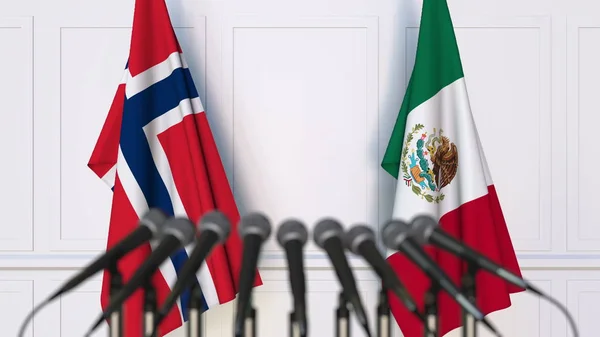 挪威和墨西哥在国际会议或会议上的旗帜。3d 渲染 — 图库照片