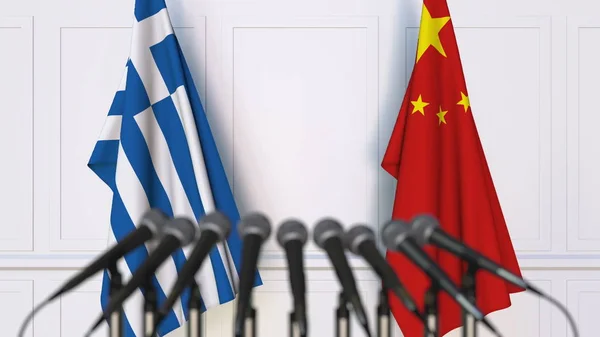 Flaggor av Grekland och Kina på internationellt möte eller konferens. 3D-rendering — Stockfoto