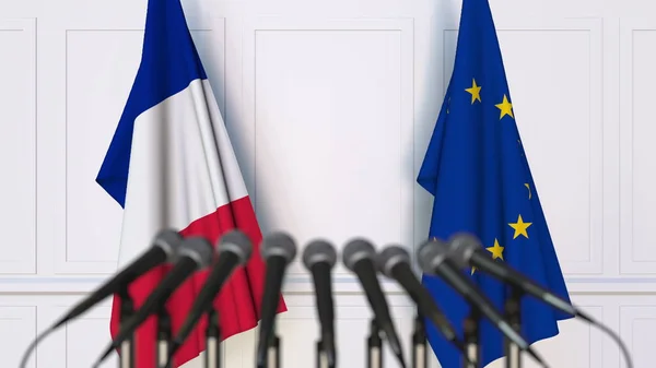 Прапори Франції та Європейського Союзу Міжнародна нарада або конференції. 3D-рендерінг — стокове фото