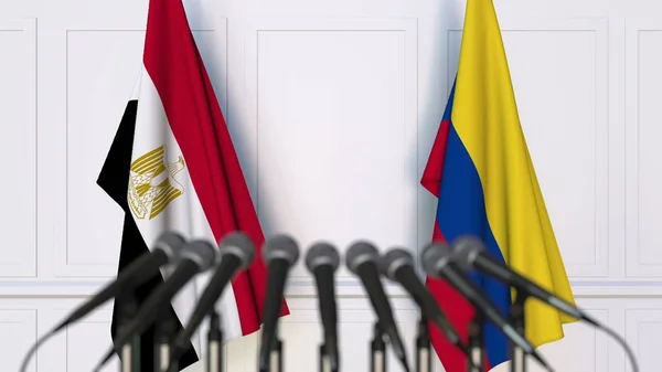 国際会議や会議でエジプト、コロンビアのフラグです。3 d レンダリング — ストック写真