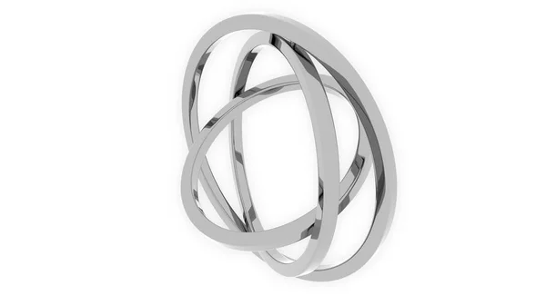 3 axis gimbal wykonane z srebra pierścieni. Równowagi, mechaniczna precyzja lub pojęcia, swobodny ruch. renderowania 3D — Zdjęcie stockowe