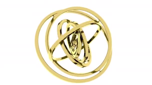 Cardan gimbal made of gold. Balance or free 3D motion concepts. Loopable animation — Stock Video