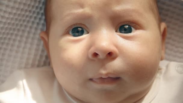 Retrato de cerca de una niña recién nacida — Vídeos de Stock