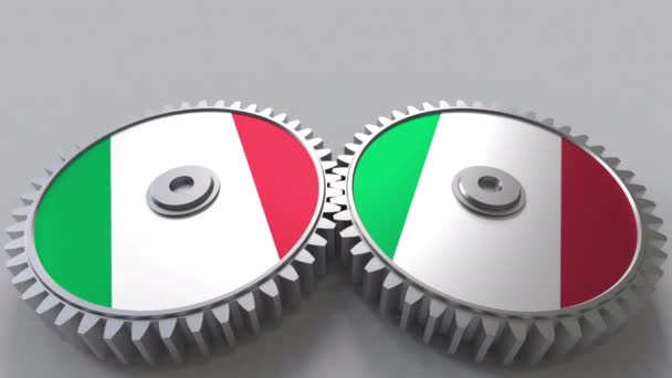 Italian national project. Flags of Italy on moving cogwheels. Conceptual animation — Stock Video