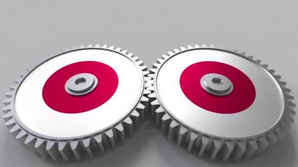 Proyecto nacional japonés. Banderas de Japón sobre ruedas dentadas en movimiento. Animación conceptual — Vídeos de Stock