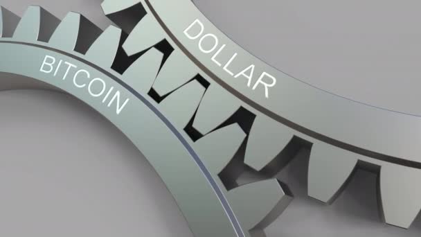 Dolaru a Bitcoin slova na záběru ozubených kol. Forex koncepční animace — Stock video