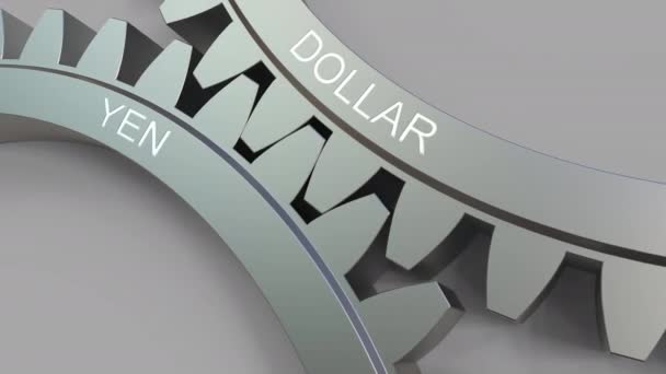 DOLLAR y YEN palabras sobre engranajes de engranaje. Animación conceptual Forex — Vídeo de stock