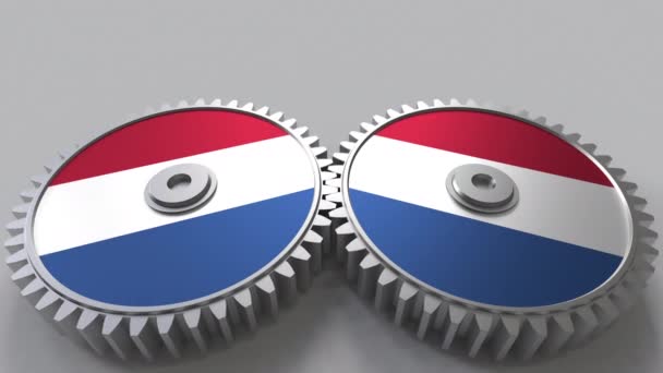 Hollanda ulusal proje. Hollanda cogwheels hareketli bayraklar. Kavramsal animasyon — Stok video