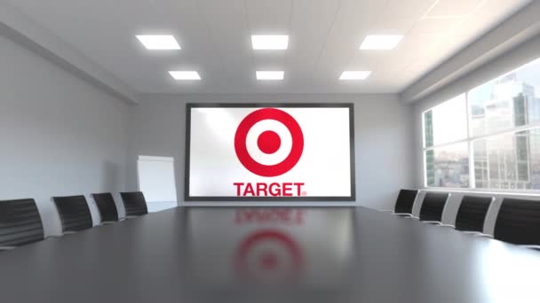 Target Corporation-logo op het scherm in een vergaderruimte. Redactionele 3d animatie — Stockvideo