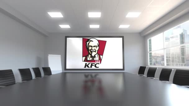 Kentucky Fried Chicken Kfc logo op het scherm in een vergaderruimte. Redactionele 3d animatie — Stockvideo