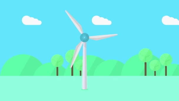 Turbina eólica en acción, animación de dibujos animados en bucle — Vídeos de Stock