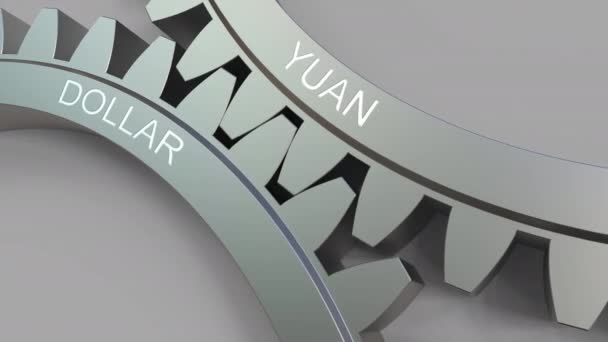 YUAN and DOLLAR words on meshing gears. Forex conceptual animation — Stock Video