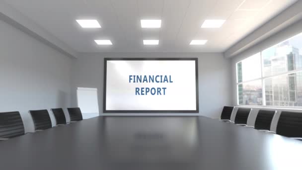 Finansowy raport podpis na ekranie w sali konferencyjnej — Wideo stockowe