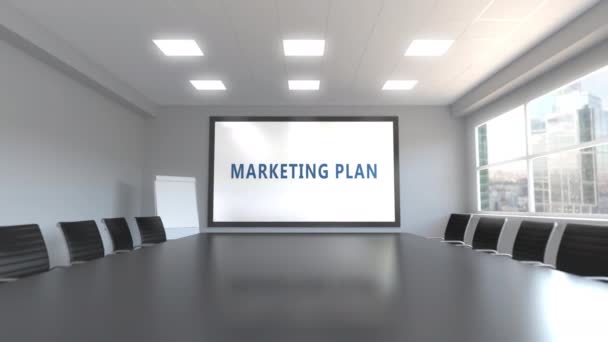 Marketing Plan podpis na ekranie w sali konferencyjnej — Wideo stockowe