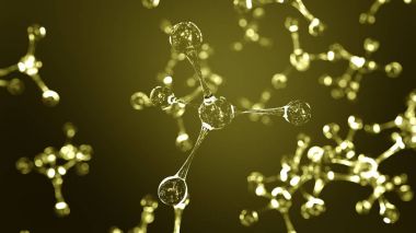 Yellow glass molecule models 3D rendering clipart