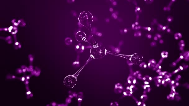 Modelos de moléculas de vidrio púrpura. Animación 3D Loopable — Vídeo de stock