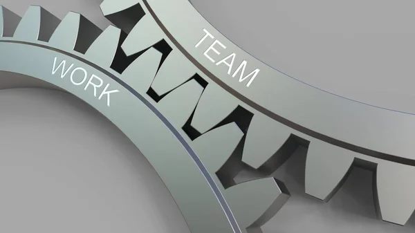 TEAM and WORK words on meshing gears. 3D rendering — Stock Photo, Image