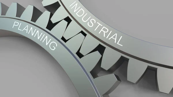 PROGETTAZIONE INDUSTRIALE didascalia su ingranaggi a maglie. Rendering 3D concettuale — Foto Stock