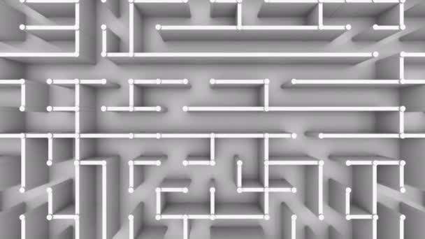 Flug über ein großes Labyrinth von oben nach unten. Schlupflöcher 3D-Animation — Stockvideo