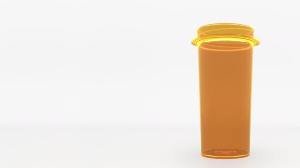 Pastillas anticancerígenas en un frasco de prescripción. Animación 3D conceptual — Vídeo de stock