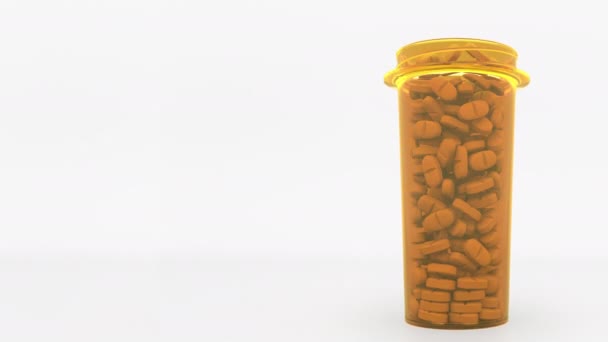 维生素 C 一般药物药片在处方瓶。概念3d 动画 — 图库视频影像