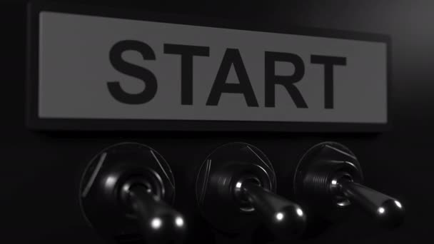 Cambiar la animación conceptual 3D del interruptor de palanca START — Vídeos de Stock