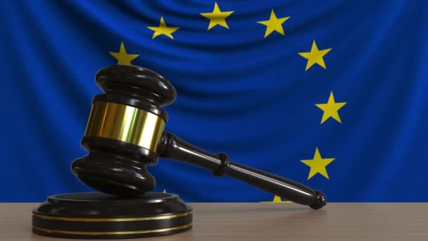 Judges gavel and block against the flag of the European Union. Court conceptual animation — Stock Video