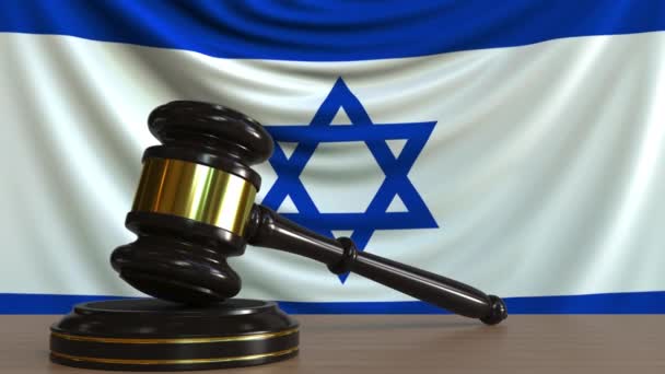 Judges gavel and block against the flag of Israel. Israeli court conceptual animation — Stock Video