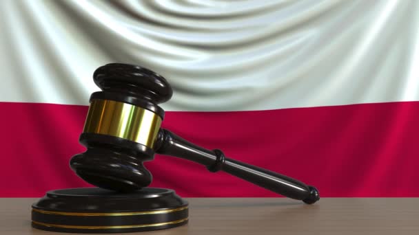 Judges gavel and block against the flag of Poland. Polish court conceptual animation — Stock Video