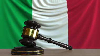 Judges gavel and block against the flag of Italy. Italian court conceptual 3D rendering clipart