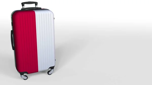 Podróżujący w walizkę z flagą Polski. Polskiej turystyki pojęciowy renderingu 3d, puste miejsce na podpis — Zdjęcie stockowe
