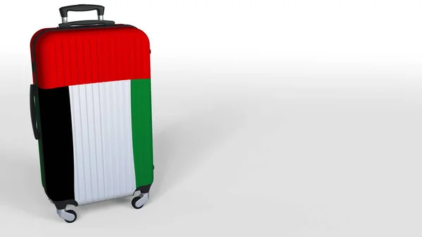Reisekoffer mit Flagge der Vereinigten Arabischen Emirate. uae Tourismus konzeptionelle 3D-Rendering, leerer Raum für Bildunterschriften — Stockfoto
