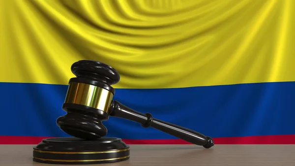 Richter schimpfen und blockieren gegen die Flagge Kolumbiens. Konzeptionelle 3D-Darstellung des kolumbianischen Gerichts — Stockfoto