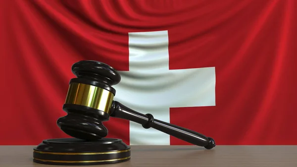 Judges gavel and block against the flag of Switzerland. Swiss court conceptual 3D rendering — Stock Photo, Image