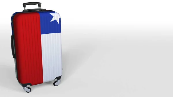 Reisekoffer mit chilenischer Flagge. chilenische Tourismuskonzepte 3D-Rendering, Leerraum für Bildunterschriften — Stockfoto