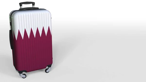 Resenärer resväska med flagga av Qatar. Qatarisk turism konceptuell 3d-rendering, tomt utrymme för bildtext — Stockfoto