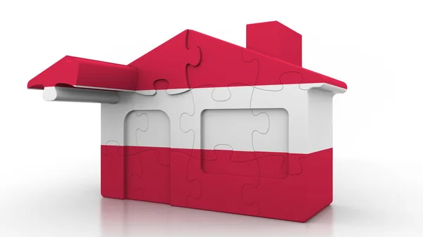 Bâtiment maison puzzle avec drapeau de l'Autriche. Émigration autrichienne, construction ou marché immobilier conceptuel rendu 3D — Photo