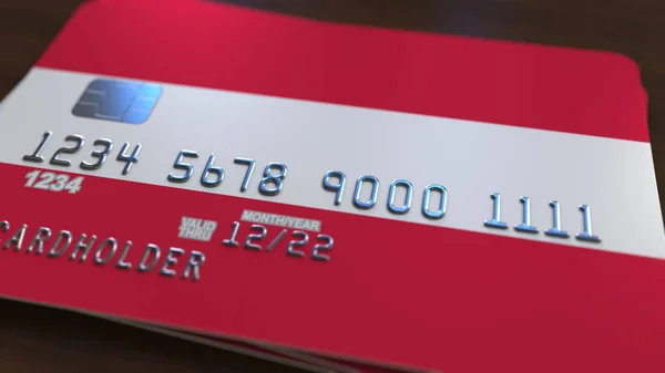 Plastic bank card featuring flag of Austria. Austrian banking system conceptual 3D rendering — Stock Photo, Image