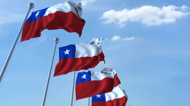 Acenando bandeiras do Chile contra o céu, animação 3D loopable — Vídeo de Stock