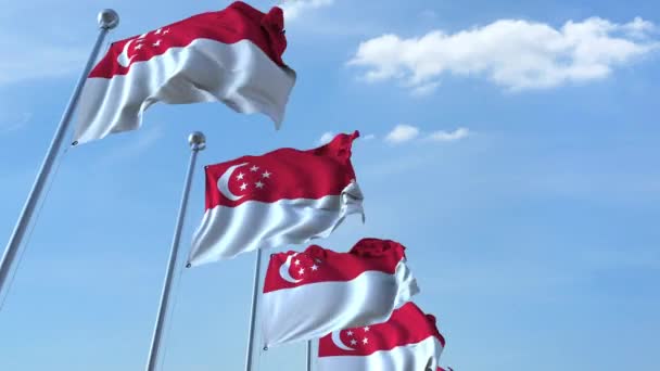 Bandiere sventolanti di Singapore contro il cielo, animazione 3D loop — Video Stock