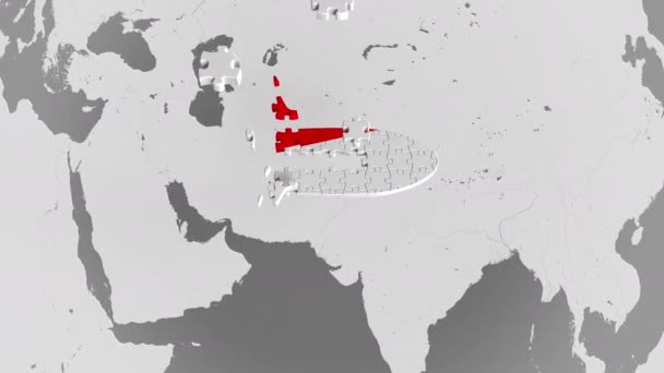 飞机拼图以印尼国旗对世界地图。印尼旅游概念3d 动画 — 图库视频影像
