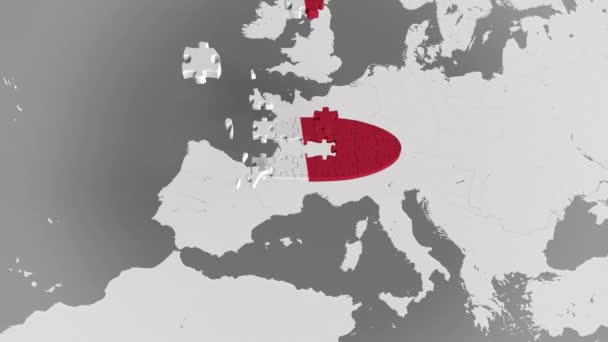 飛行機のパズル世界地図に対してイタリアの全室の旗。イタリア観光概念 3 d アニメーション — ストック動画