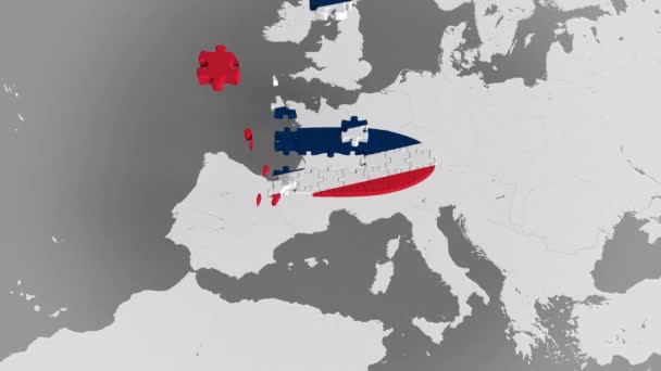 Flugzeug-Puzzle mit der norwegischen Flagge auf der Weltkarte. Konzeptionelle 3D-Animation für den norwegischen Tourismus — Stockvideo