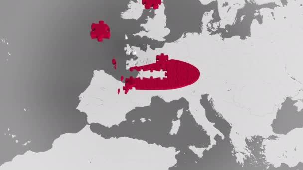Puzzle de avión con bandera de Polonia contra el mapa del mundo. Turismo polaco animación 3D conceptual — Vídeo de stock