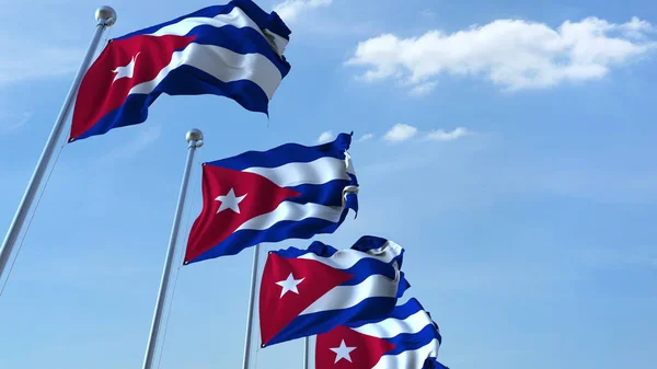 Mávali vlajkami Kuby proti obloze. 3D vykreslování — Stock fotografie