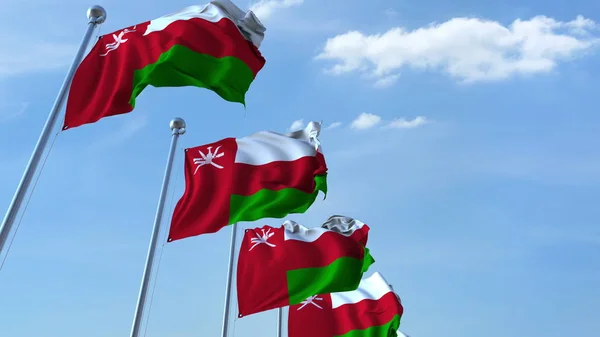 Wymachując flagami Oman tle nieba. renderowania 3D — Zdjęcie stockowe