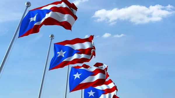 Waving flags of Puerto Rico against the sky. 3D rendering — Stock Photo, Image